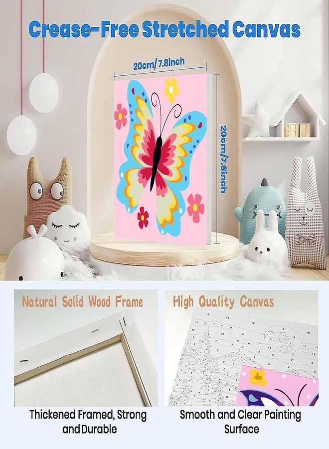 askkqtx 2 Pack Butterfly Paint by Number for Kids,Easy Paint by Numbers for Kids Ages 8-12,DIY Acrylic Oil Painting Kits for Home Wall Decor and Girls Gifts-8x8inch（with Wooden Framed） - Image 2